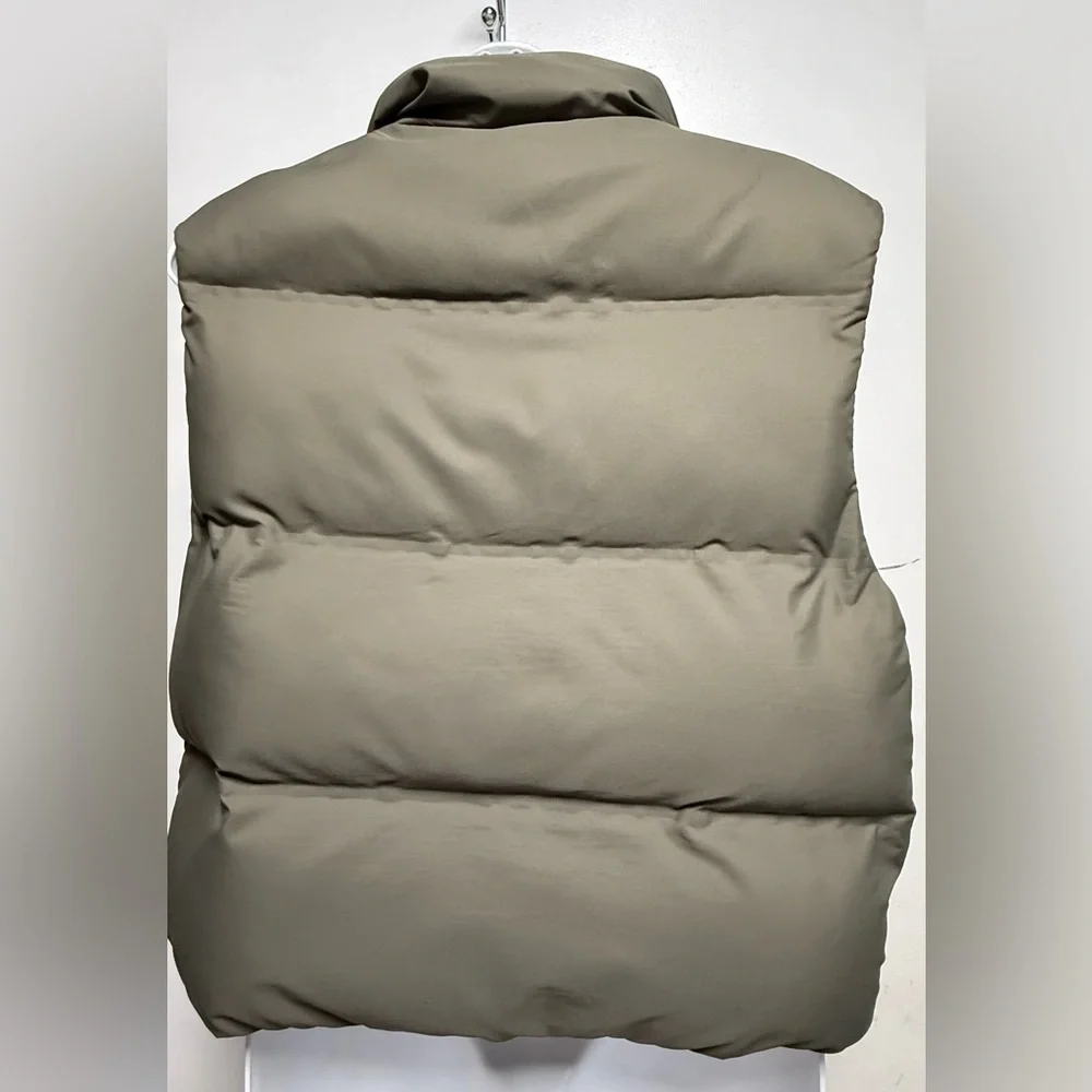 Zara Regular Fit Puffer Vest in a khaki or olive green color.  size XS